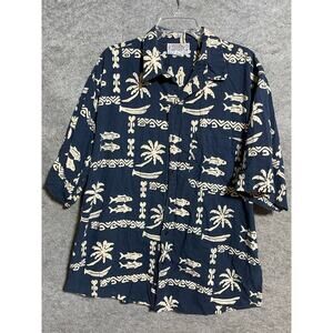 Back East Mens XXL Button Up Shirt Short Sleeve Blue Tropical